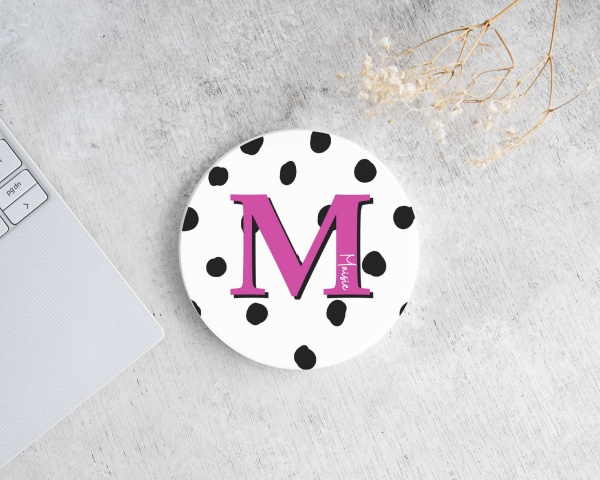 Personalised Name Initial Bold Colour Ceramic Round Coaster